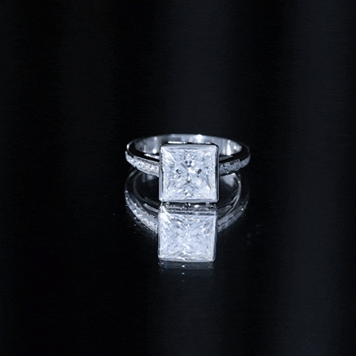 3 CT Moissanite Bezel Set Engagement Ring with Channel Set D-VS1 - Rosec Jewels