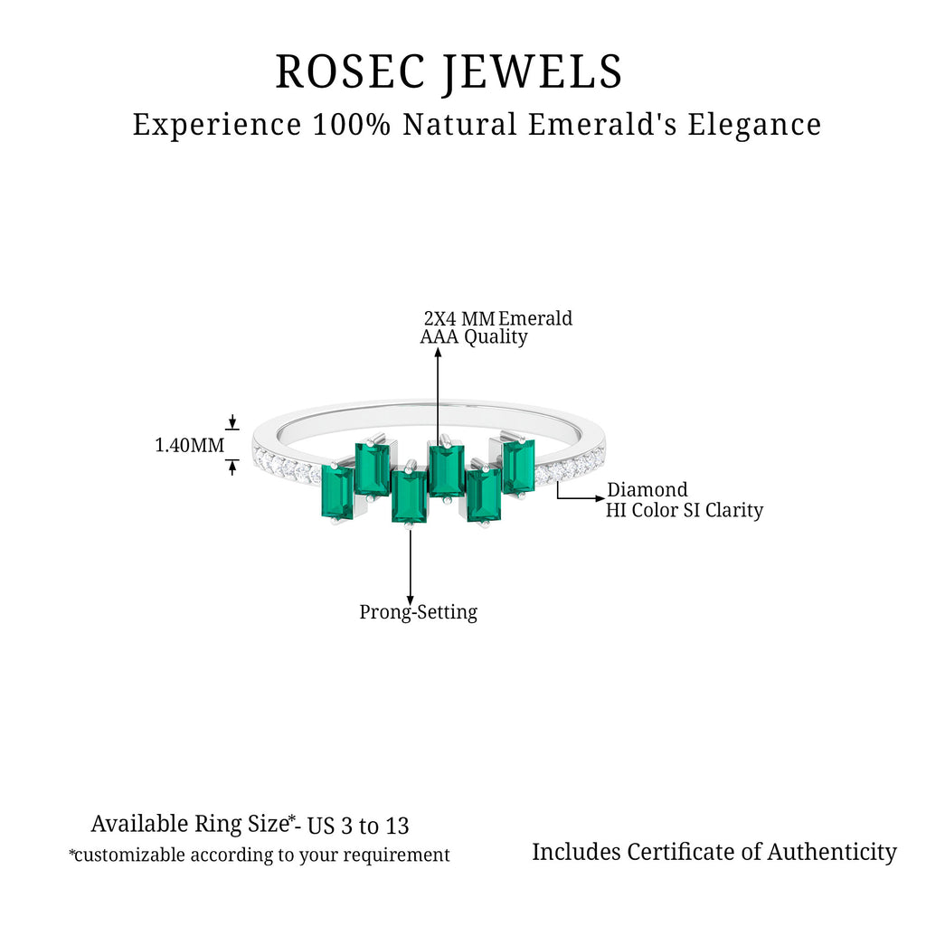 0.50 CT Baguette shape Emerald Promise Ring with Diamond Side Stones Emerald - ( AAA ) - Quality - Rosec Jewels