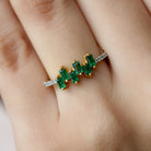 Baguette Cut Emerald Promise Ring with Diamond Side Stones AAA - Rosec Jewels