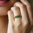 Baguette Cut Emerald Promise Ring with Diamond Side Stones AAA - Rosec Jewels