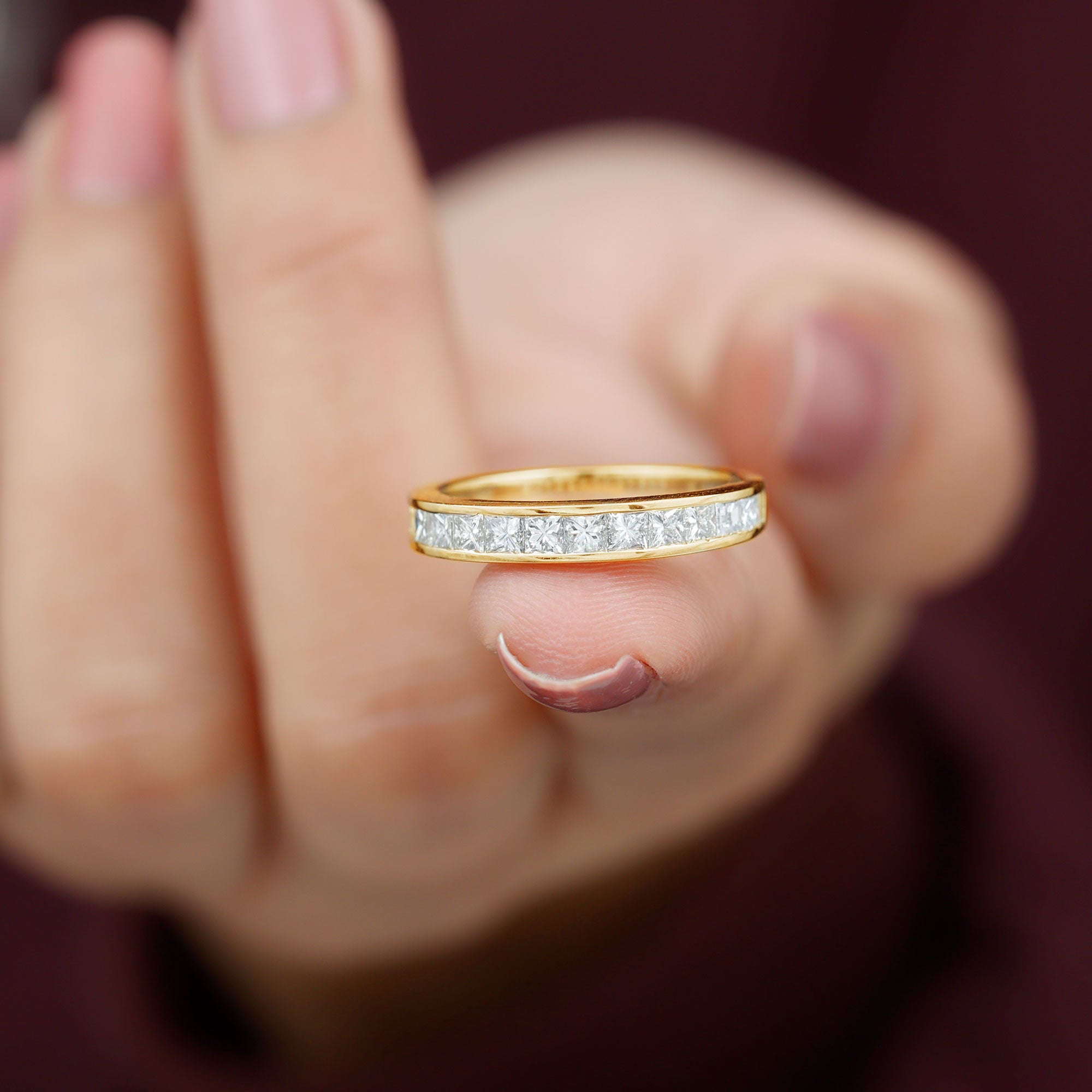 Princess Cut Diamond Semi Eternity Ring in Channel Setting Diamond - ( HI-SI ) - Color and Clarity - Rosec Jewels