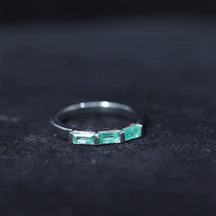 1/2 CT Baguette Cut Emerald Three Stone Stackable Ring Emerald - ( AAA ) - Quality - Rosec Jewels