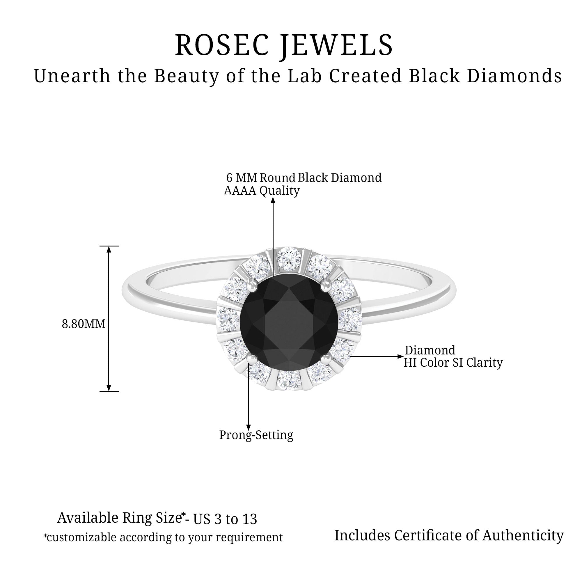 1.75 CT Lab Created Black Diamond Promise Ring with Diamond Halo Lab Created Black Diamond - ( AAAA ) - Quality - Rosec Jewels