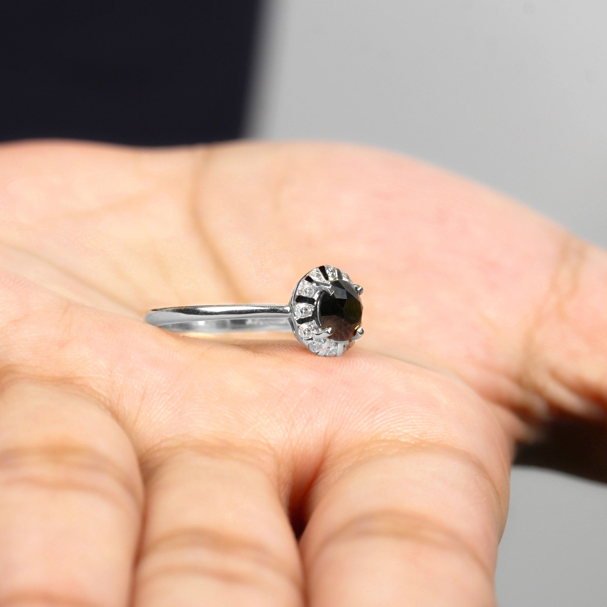 Rosec Jewels-1.75 CT Lab Created Black Diamond Promise Ring with Diamond Halo