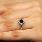 1.3 Carat Lab Created Black and White Diamond Halo Engagement Ring AAAA ( Synthetic ) - Rosec Jewels
