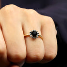 1.3 Carat Lab Created Black and White Diamond Halo Engagement Ring AAAA ( Synthetic ) - Rosec Jewels
