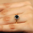 1.3 Carat Lab Created Black and White Diamond Halo Engagement Ring AAAA ( Synthetic ) - Rosec Jewels