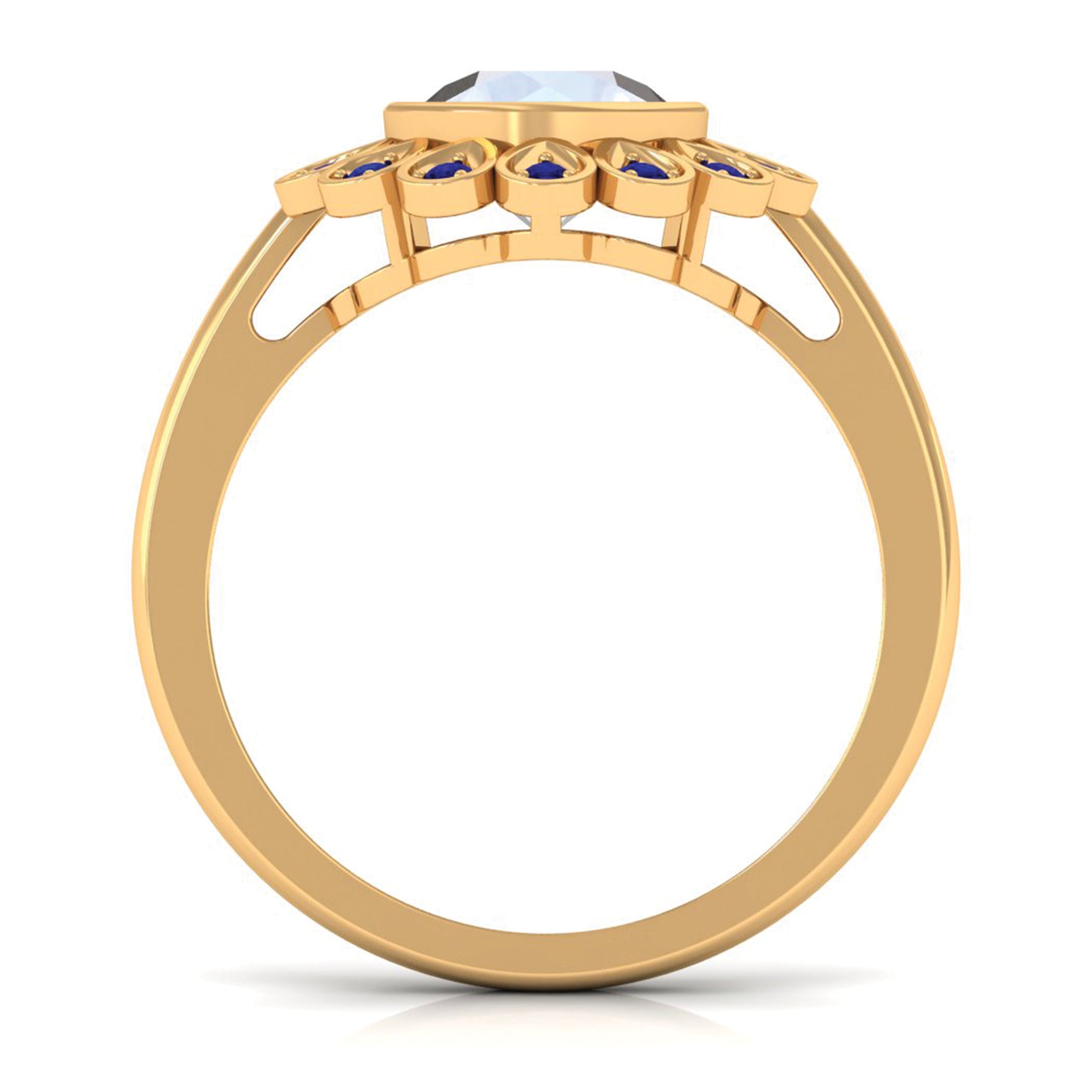 Rosec Jewels-1.25 CT Bezel Set Moonstone Vintage Inspired Engagement Ring with Blue Sapphire