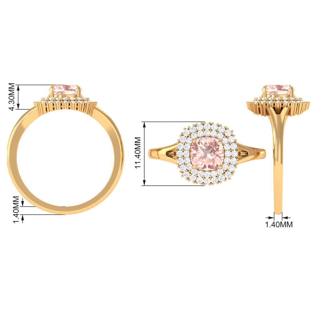 Genuine Morganite Engagement Ring with Diamond Morganite - ( AAA ) - Quality - Rosec Jewels