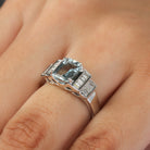 Octagon Cut Aquamarine Statement Engagement Ring with Diamond Accent Aquamarine - ( AAA ) - Quality - Rosec Jewels