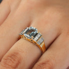 Octagon Cut Aquamarine Statement Engagement Ring with Diamond Accent Aquamarine - ( AAA ) - Quality - Rosec Jewels