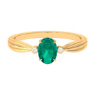 Oval Emerald Solitaire Ring with Diamond Emerald - ( AAA ) - Quality - Rosec Jewels