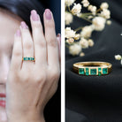 Natural Emerald Princess Cut Band Ring AAA - Rosec Jewels