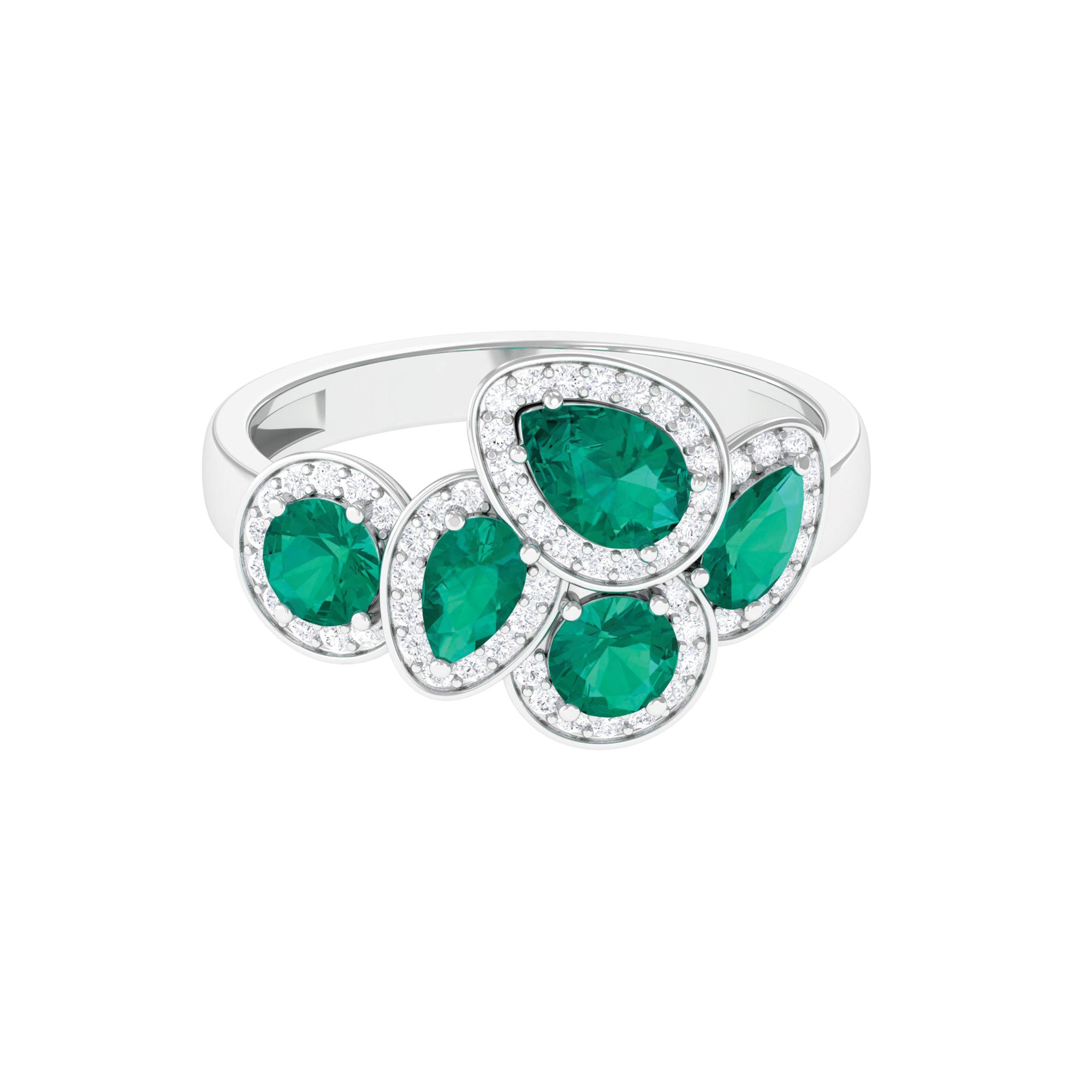 May Birthstone 1.75 CT Emerald Cocktail Engagement Ring with Diamond Accent Emerald - ( AAA ) - Quality - Rosec Jewels