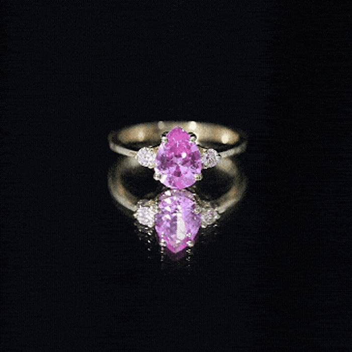 1 CT Lab Grown Pink Sapphire Teardrop Engagement Ring with Diamond AAAA - Rosec Jewels