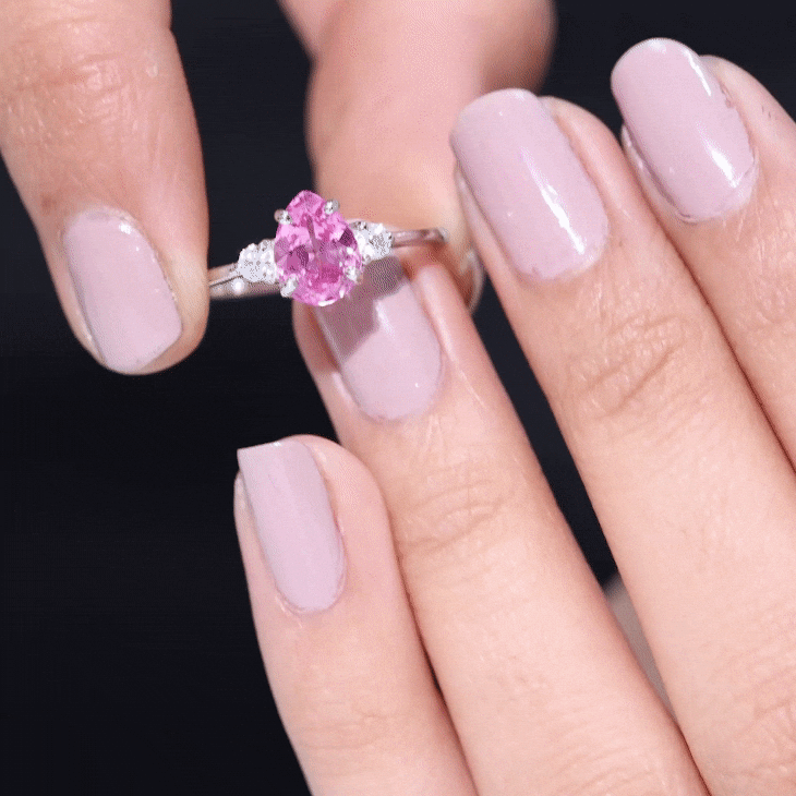 Lab Grown Pink Sapphire Solitaire Ring with Diamond Lab Created Pink Sapphire - ( AAAA ) - Quality - Rosec Jewels