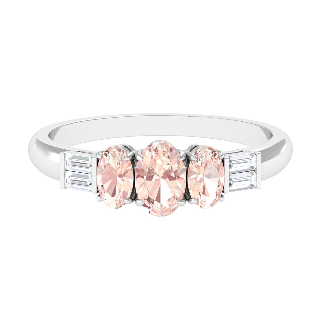 0.75 CT Oval Cut Morganite Three Stone Ring with Diamond Morganite - ( AAA ) - Quality - Rosec Jewels