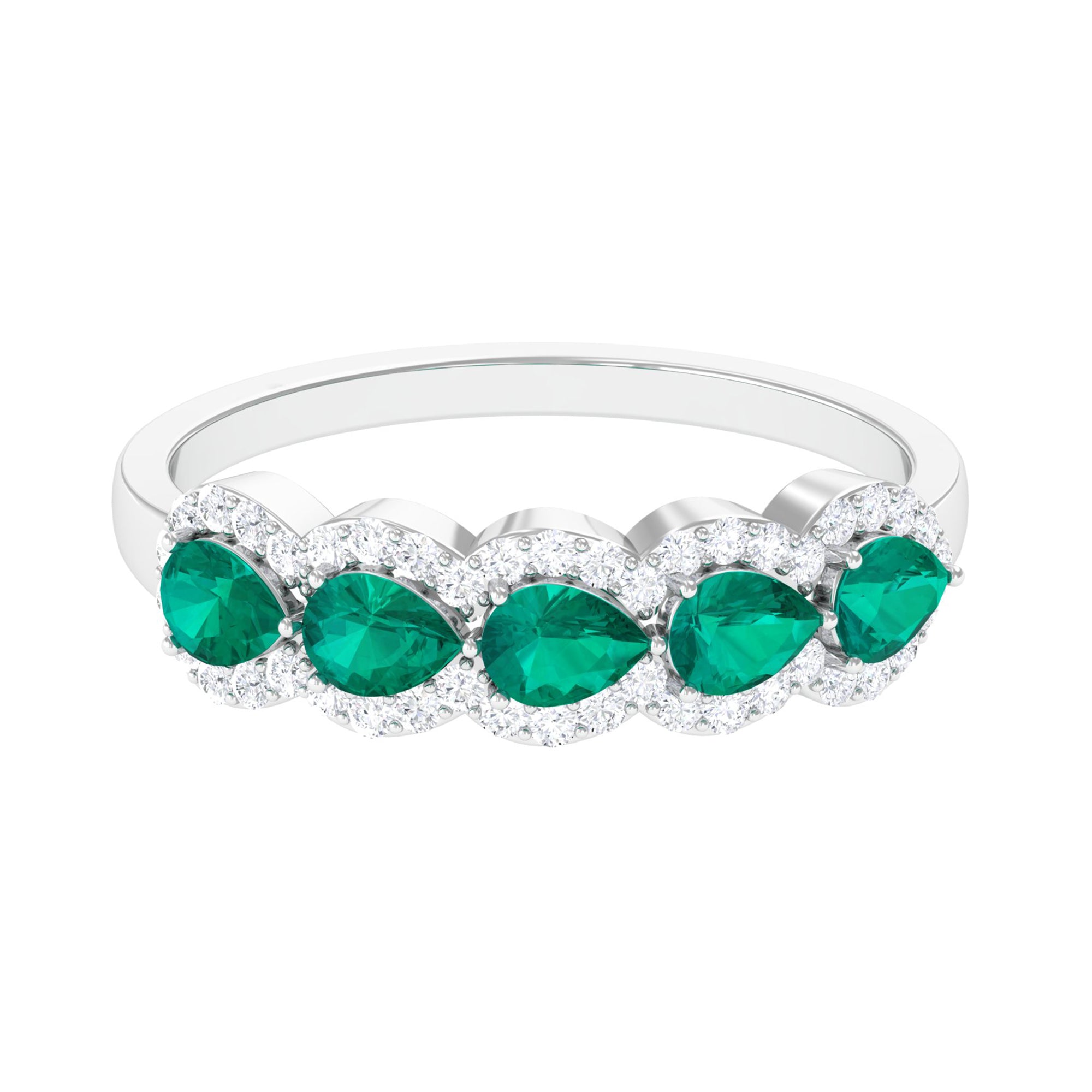 Pear Shape Emerald Anniversary Wedding Ring with Diamond Accent Emerald - ( AAA ) - Quality - Rosec Jewels