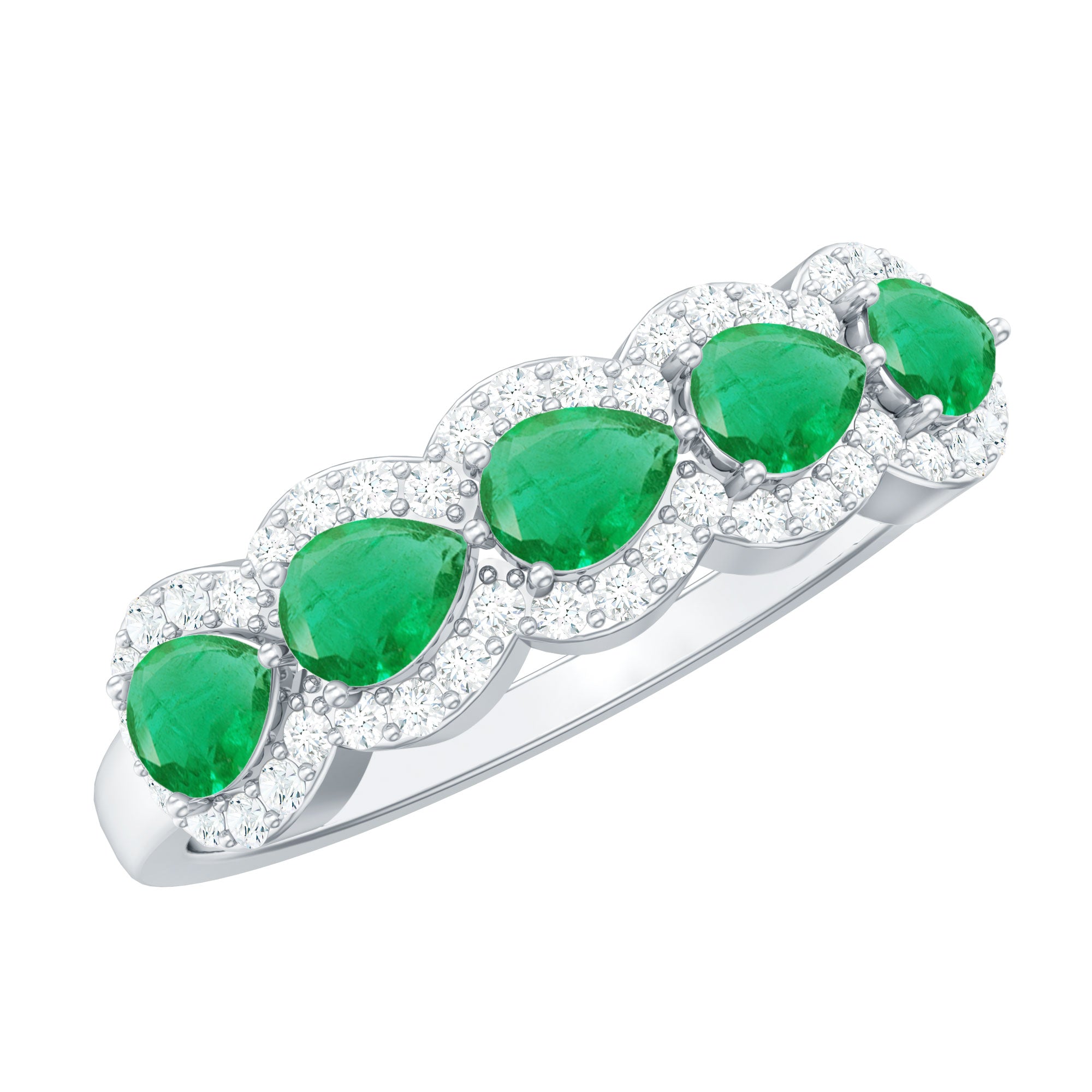 Rosec Jewels-Pear Shape Emerald Anniversary Wedding Ring with Diamond Accent