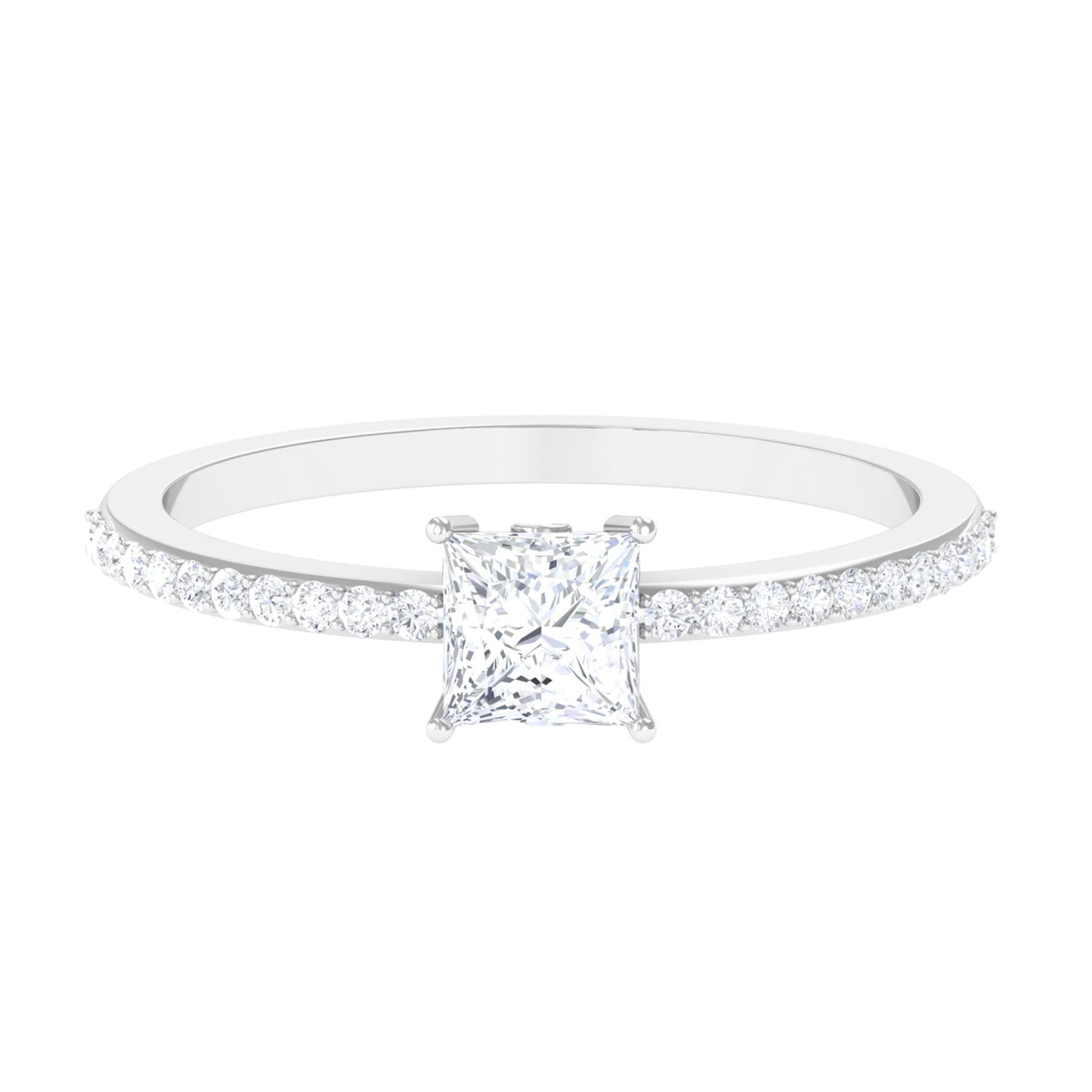 3/4 CT Princess Cut Zircon Solitaire Ring with Surprise and Side Stones AAAA - Rosec Jewels