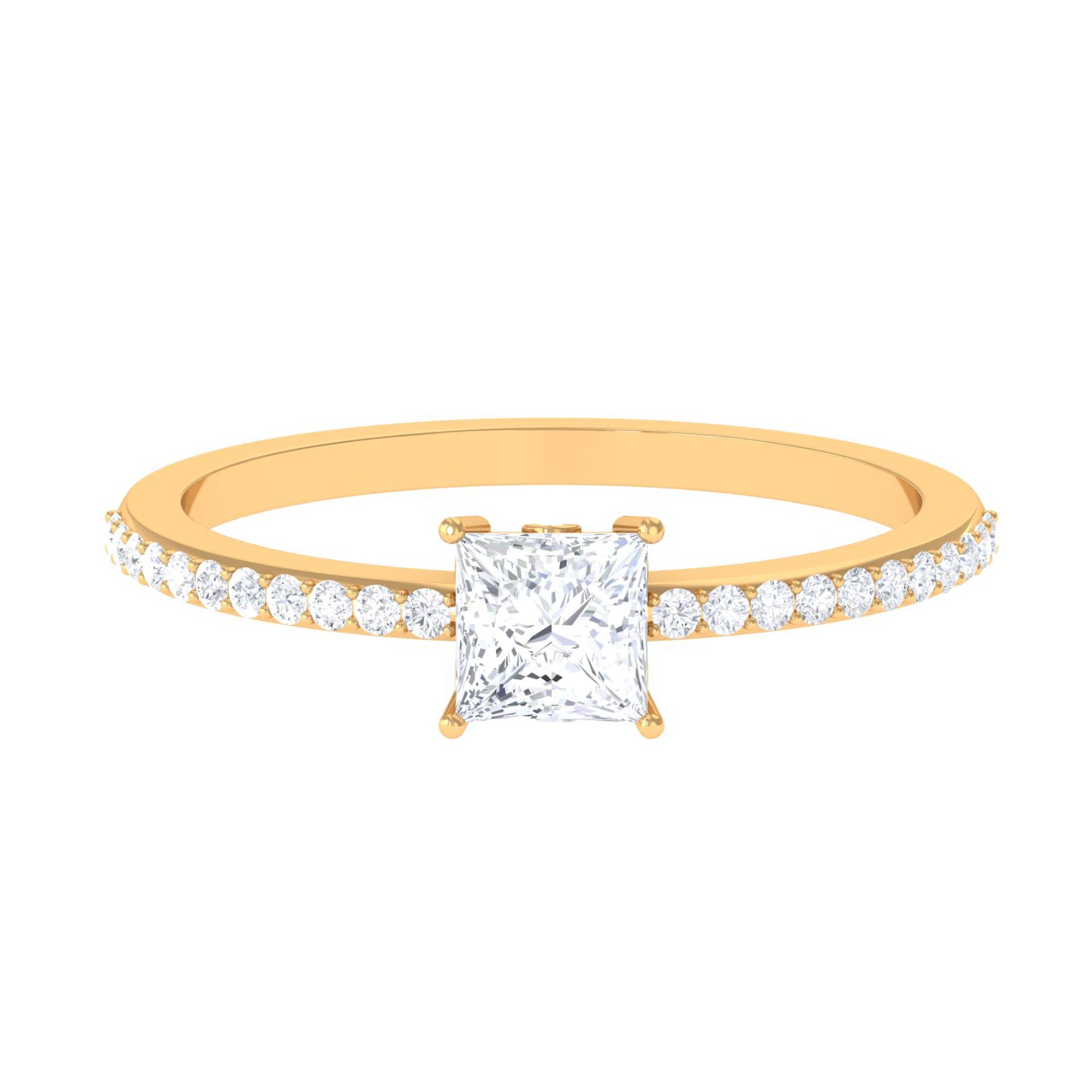 3/4 CT Princess Cut Zircon Solitaire Ring with Surprise and Side Stones AAAA - Rosec Jewels