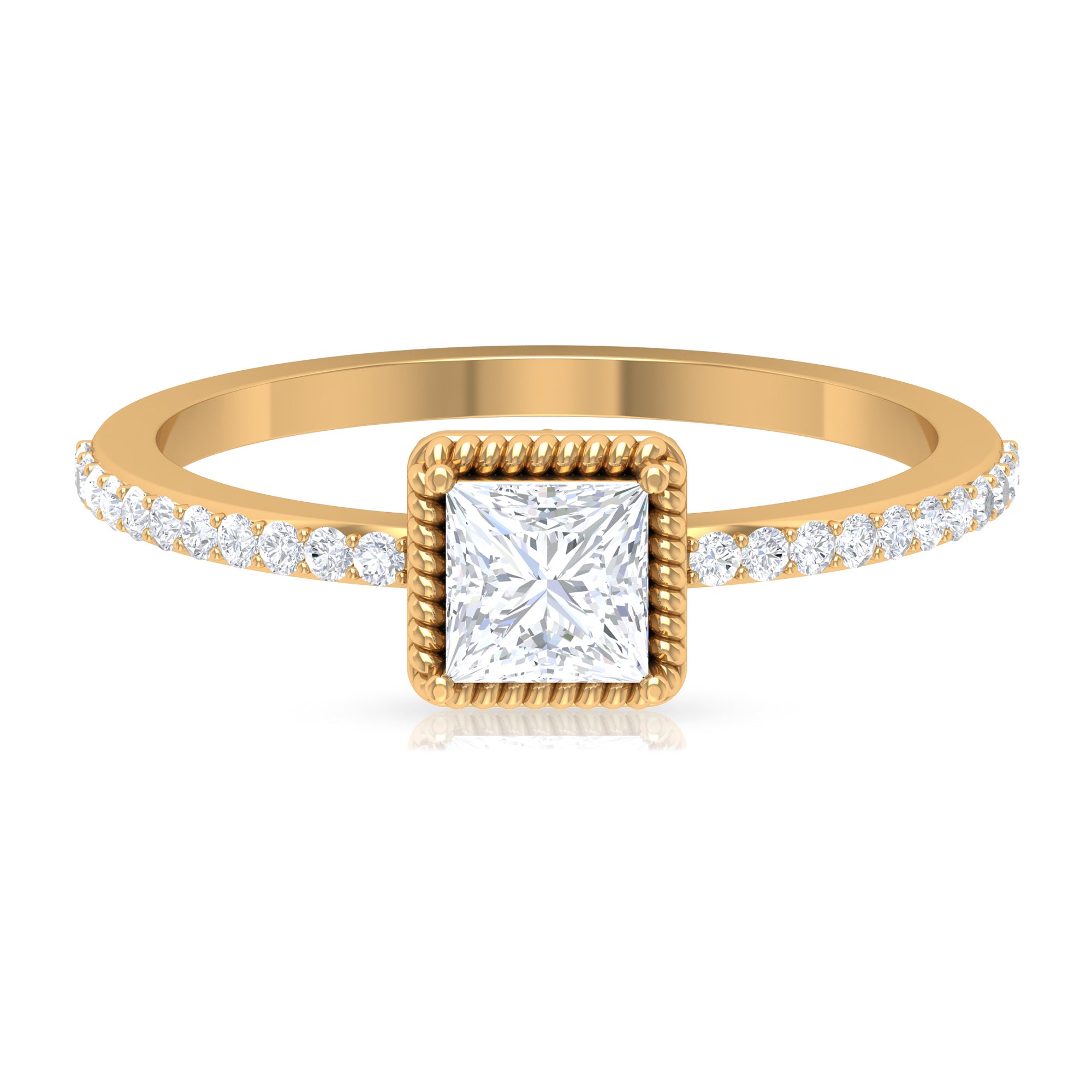 3/4 CT Princess Cut Zircon Solitaire Ring with Side Stones AAAA - Rosec Jewels