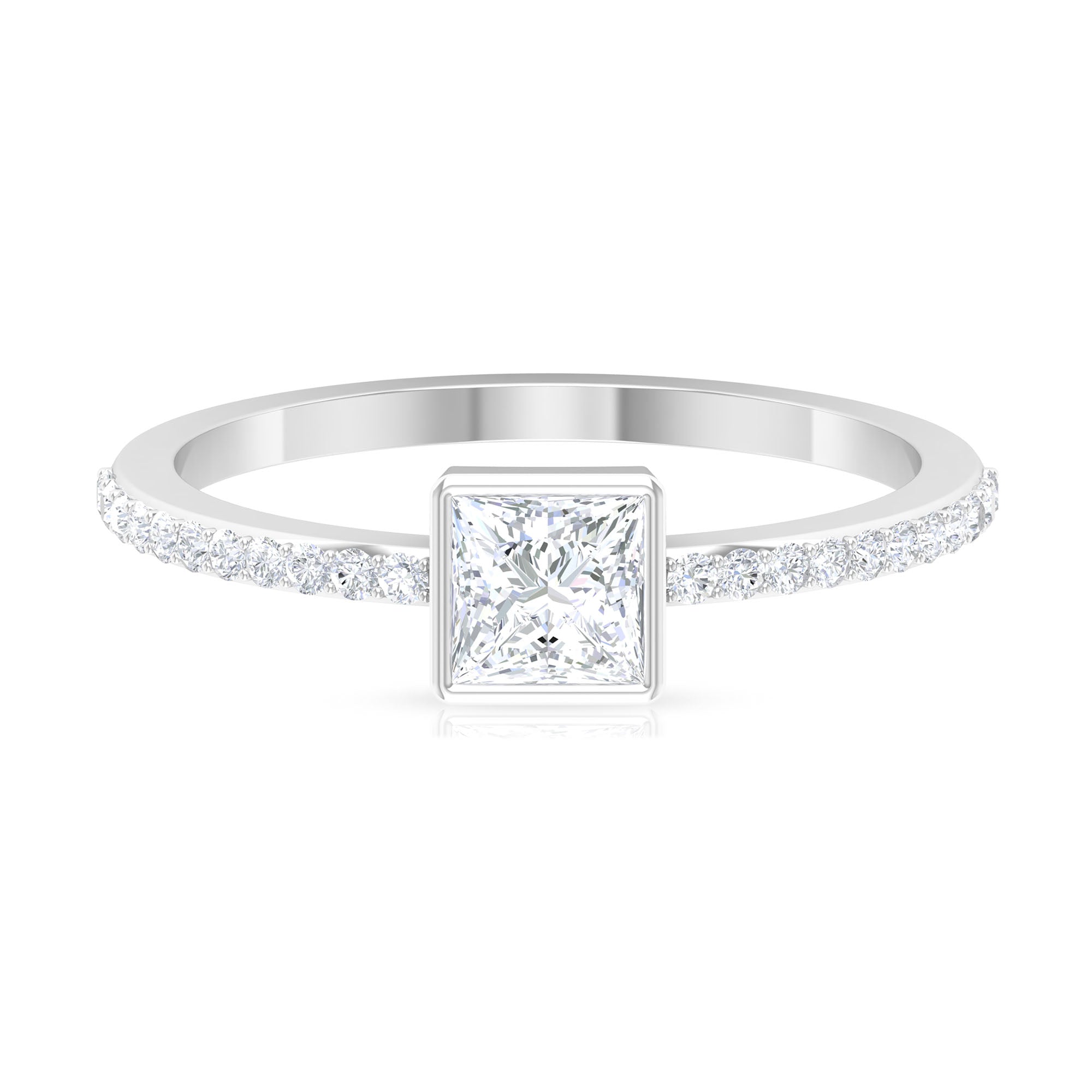 Rosec Jewels-3/4 CT Bezel Set Cubic Zircon Solitaire Ring with Side Stones