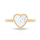 Bezel Set Moissanite Heart Engagement Ring with Twisted Rope Band D-VS1 - Rosec Jewels