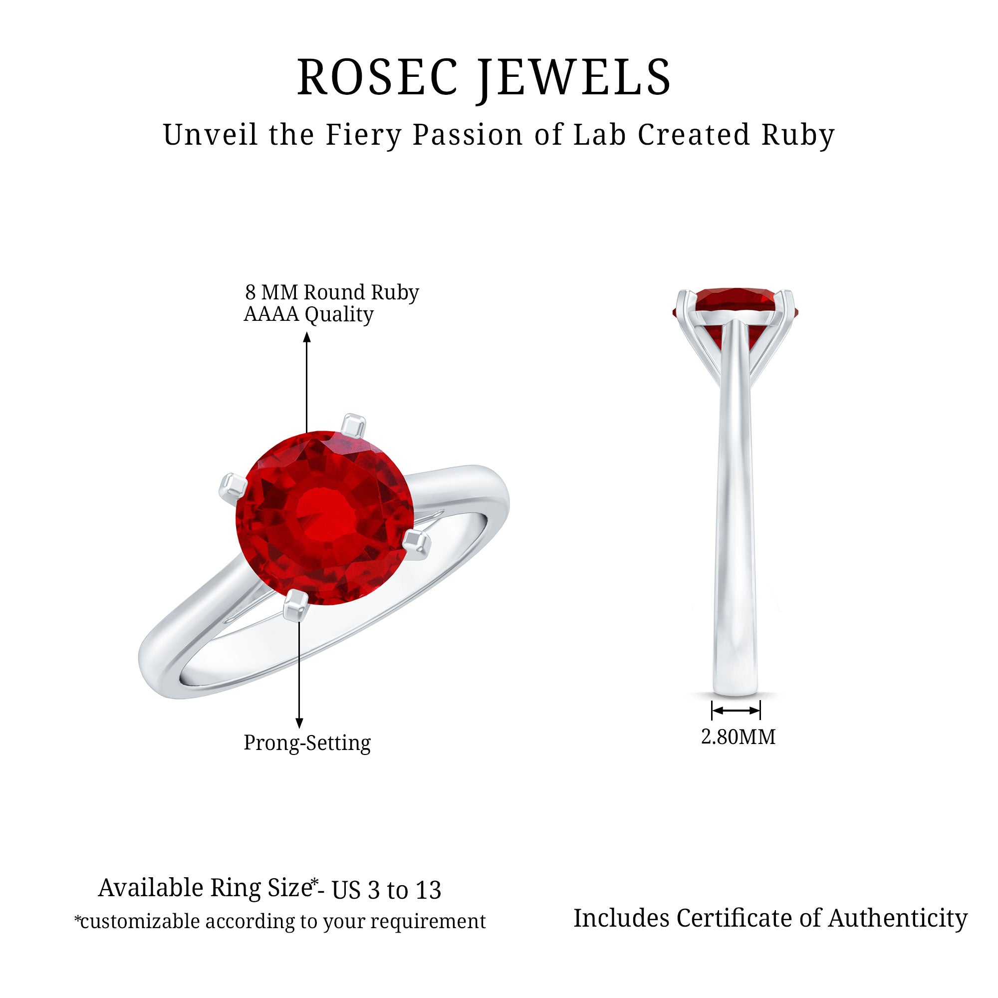 Round Lab Grown Ruby Solitaire Engagement Ring – Rosec Jewels
