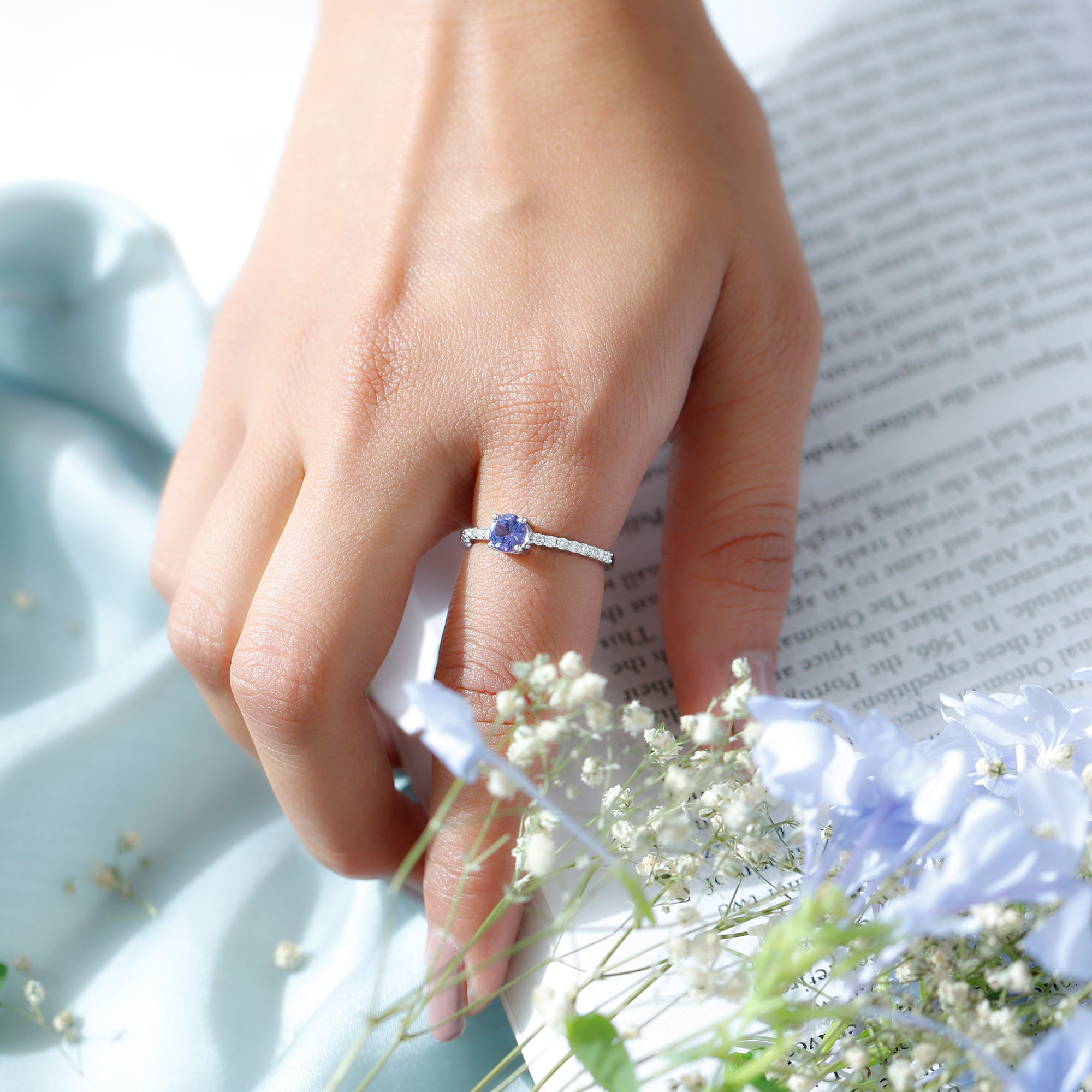 Rosec Jewels-Natural Tanzanite Diamond Promise Ring for Engagement