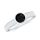 Rosec Jewels-Natural Black Spinel Bezel Set Engagement Ring with Diamond Side Stones
