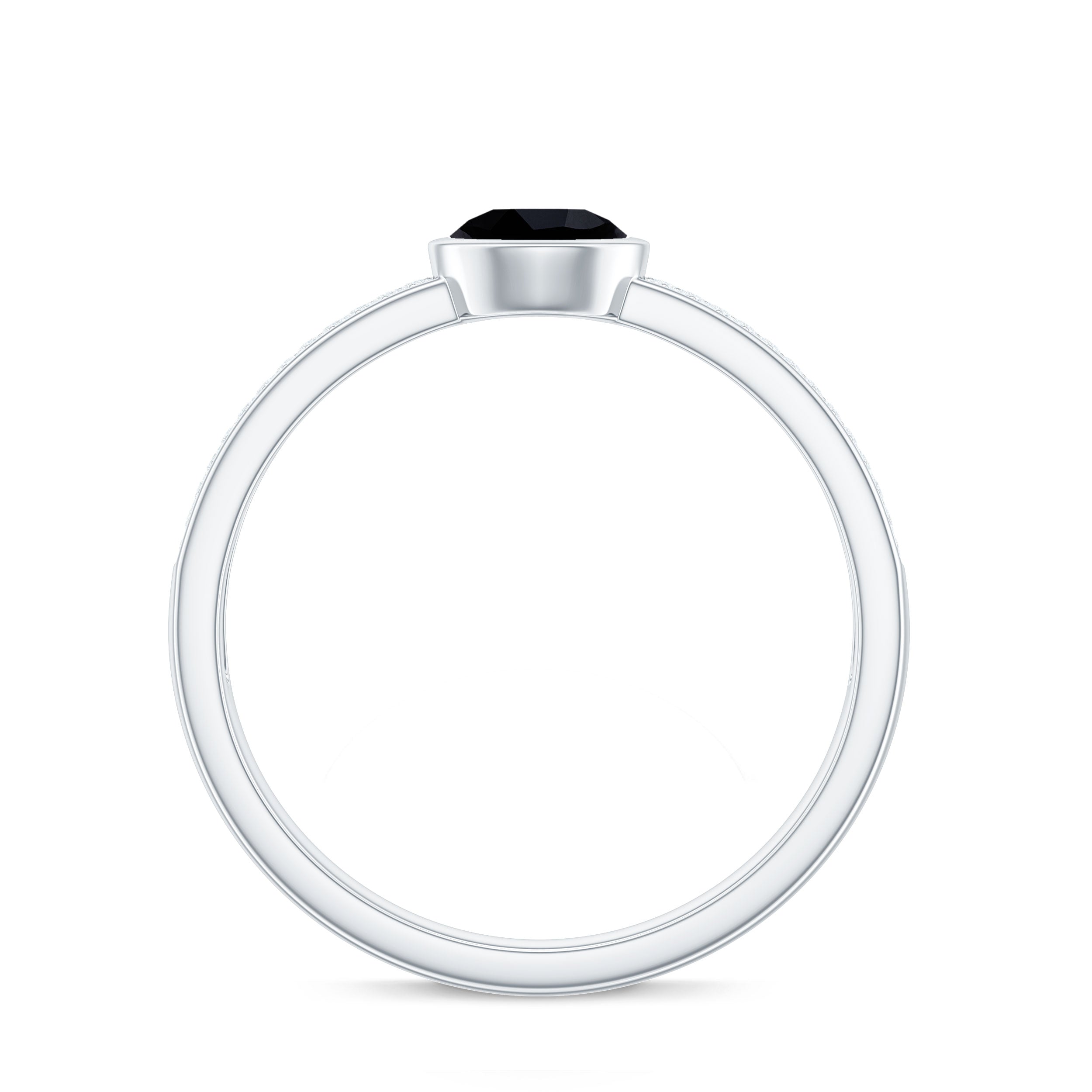 Rosec Jewels-Natural Black Spinel Bezel Set Engagement Ring with Diamond Side Stones