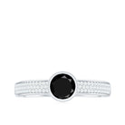 Rosec Jewels-Natural Black Spinel Bezel Set Engagement Ring with Diamond Side Stones
