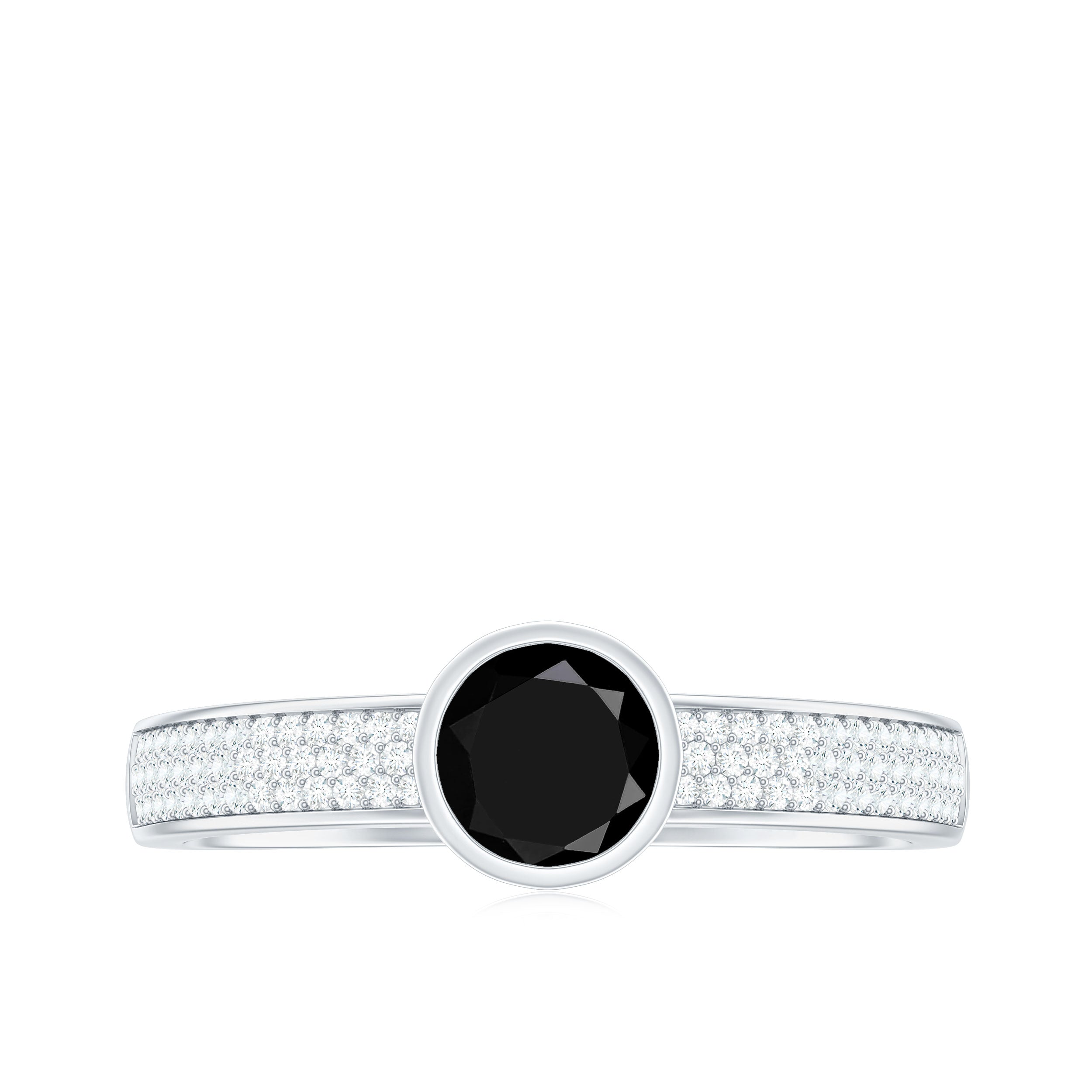 Rosec Jewels-Natural Black Spinel Bezel Set Engagement Ring with Diamond Side Stones
