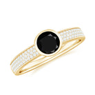 Rosec Jewels-Natural Black Spinel Bezel Set Engagement Ring with Diamond Side Stones