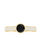 Rosec Jewels-Natural Black Spinel Bezel Set Engagement Ring with Diamond Side Stones