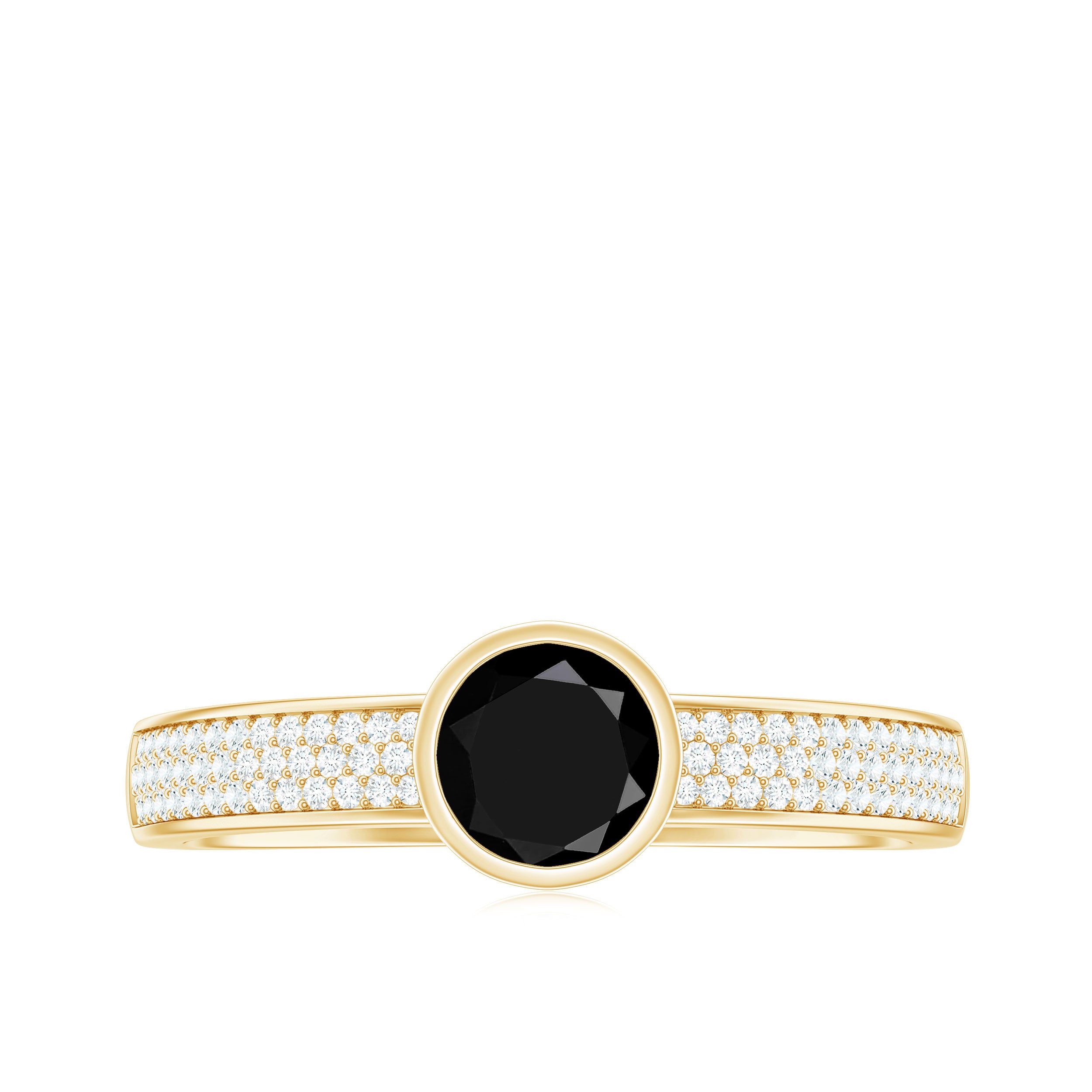 Rosec Jewels-Natural Black Spinel Bezel Set Engagement Ring with Diamond Side Stones
