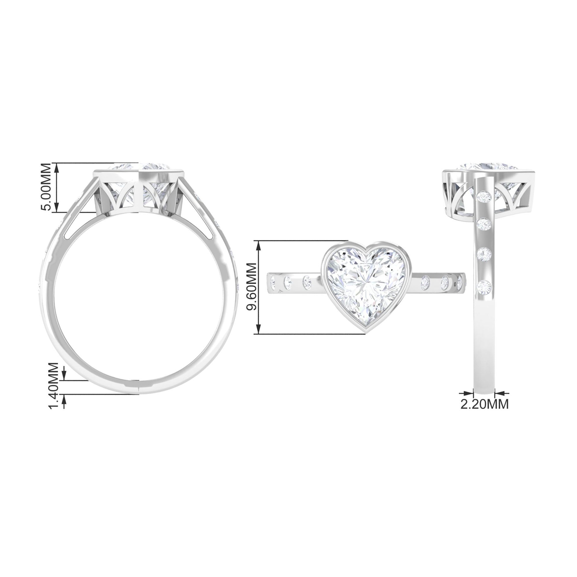 Bezel Set Moissanite Heart Solitaire Engagement Ring in Gold Moissanite - ( D-VS1 ) - Color and Clarity - Rosec Jewels