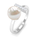 Cultured 3 Carat Freshwater Pearl Cuff Ring with Diamond AAA - Rosec Jewels