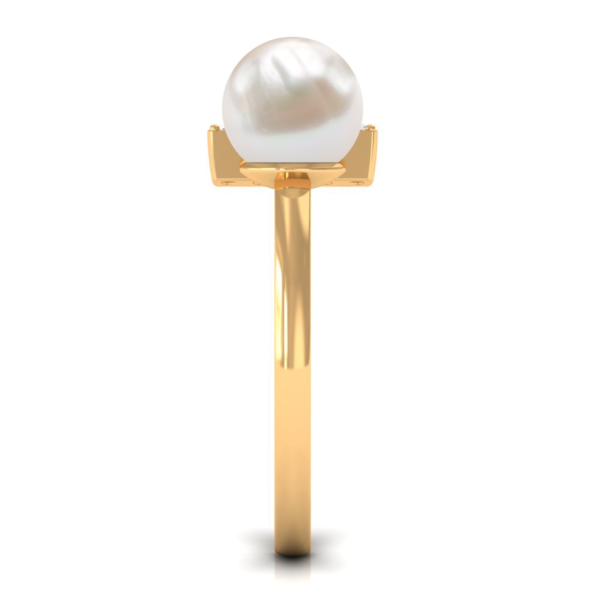 Cultured 3 Carat Freshwater Pearl Cuff Ring with Diamond AAA - Rosec Jewels