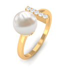 Cultured 3 Carat Freshwater Pearl Cuff Ring with Diamond AAA - Rosec Jewels