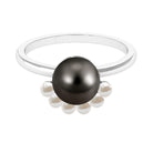 Rosec Jewels-Designer 8 Carat Black and White Pearl Half Halo Engagement Ring
