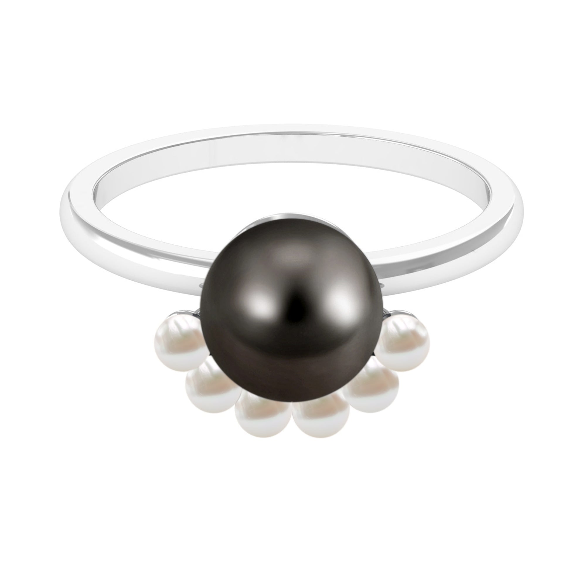 Rosec Jewels-Designer 8 Carat Black and White Pearl Half Halo Engagement Ring