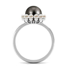 Rosec Jewels-Designer 8 Carat Black and White Pearl Half Halo Engagement Ring