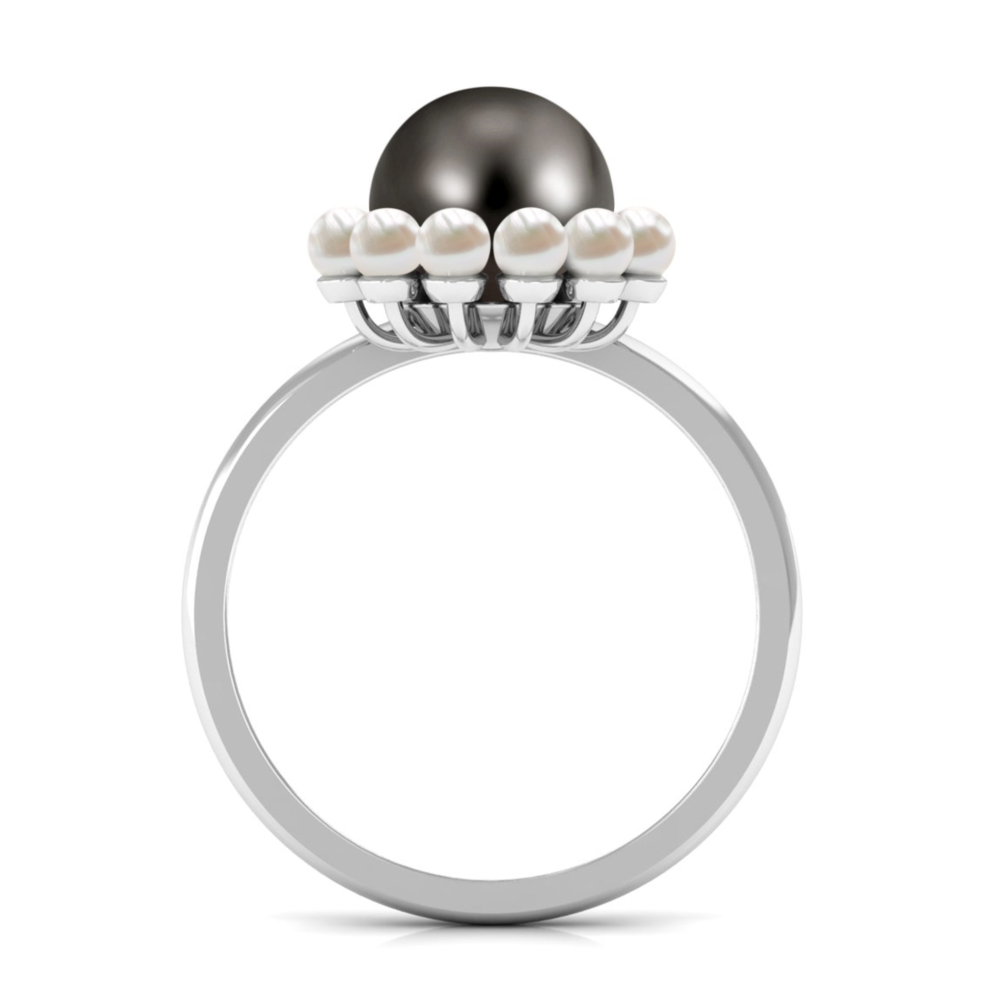 Rosec Jewels-Designer 8 Carat Black and White Pearl Half Halo Engagement Ring