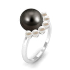 Rosec Jewels-Designer 8 Carat Black and White Pearl Half Halo Engagement Ring