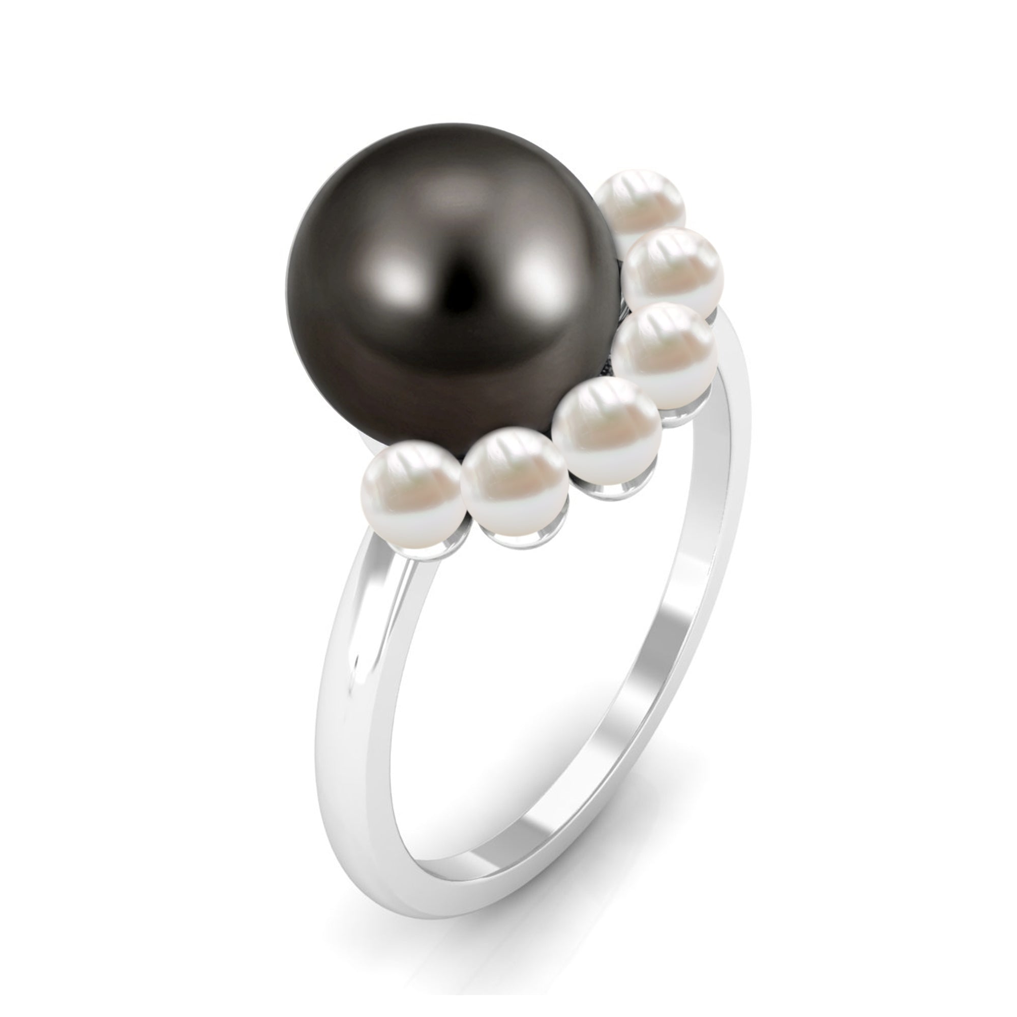 Rosec Jewels-Designer 8 Carat Black and White Pearl Half Halo Engagement Ring