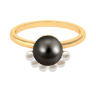 Rosec Jewels-Designer 8 Carat Black and White Pearl Half Halo Engagement Ring