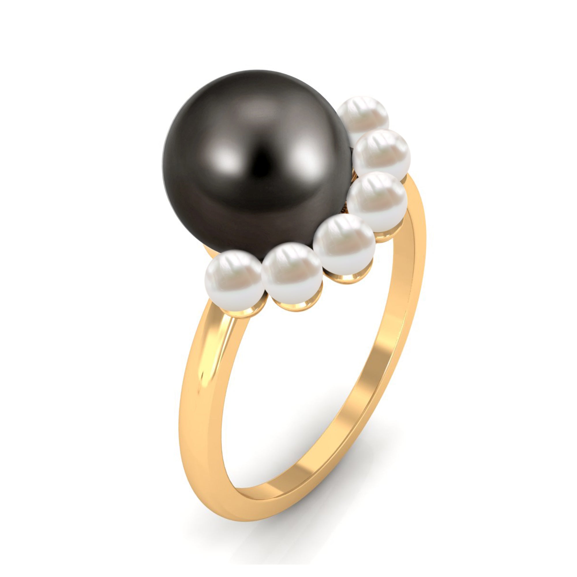 Rosec Jewels-Designer 8 Carat Black and White Pearl Half Halo Engagement Ring