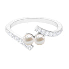 Rosec Jewels-Freshwater Pearl 2 Stone Engagement Ring Diamond Bypass Shank